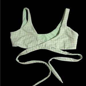 Hollister Light Green Gingham Reversible Bikini Top